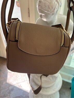 Taupe Faux-Leather Crossbody Bag with Gold Hardware